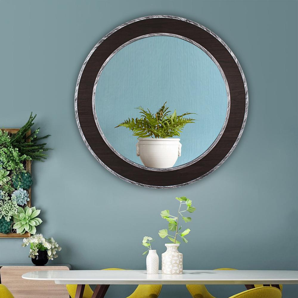 CHLOE's Reflection Vertical Hanging Black-Wood Finish Circle Framed Wall Mirror 30" Height. Picture 3
