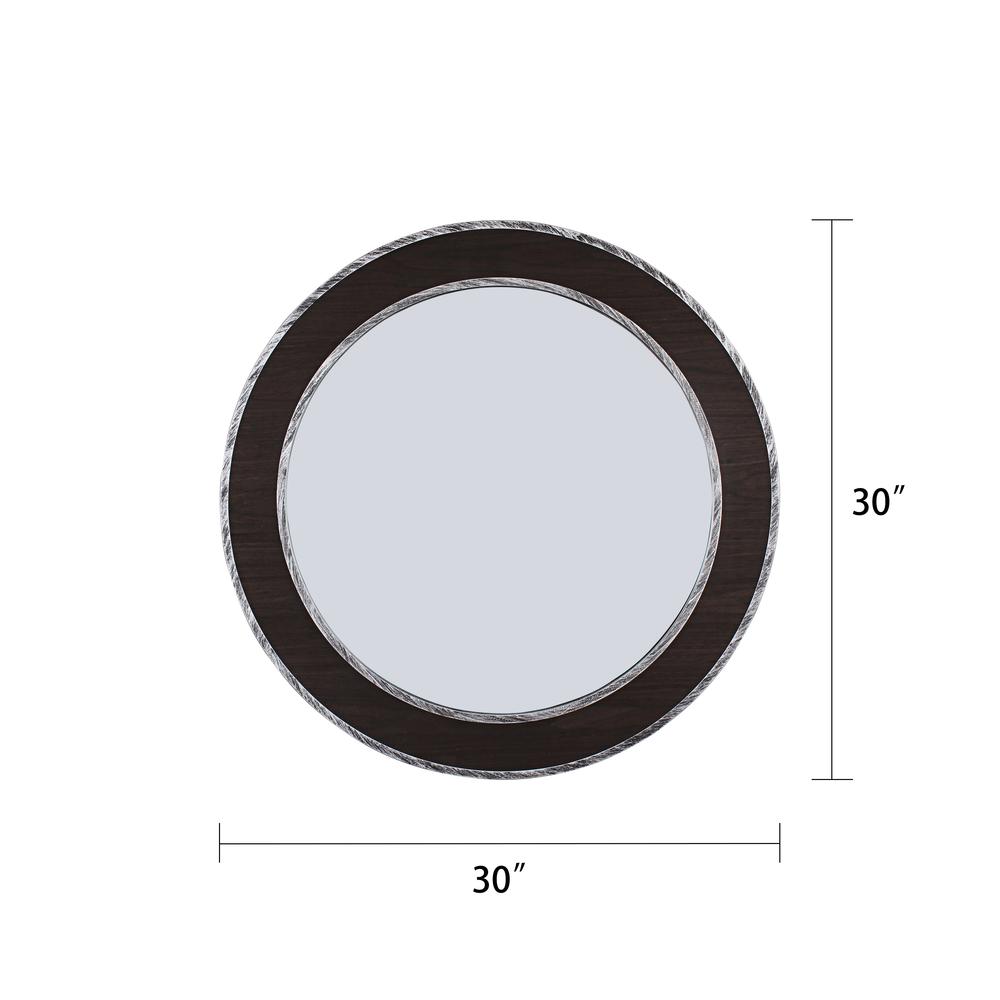CHLOE's Reflection Vertical Hanging Black-Wood Finish Circle Framed Wall Mirror 30" Height. Picture 2