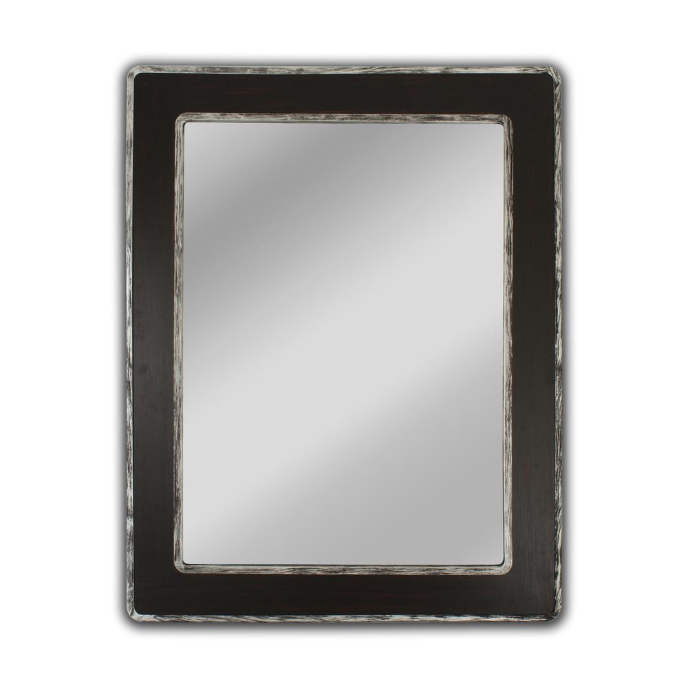 CHLOE's Reflection Vertical Hanging Wood & Iron Silver/Black Finish Rectangle Framed Wall Mirror 35" Height. Picture 2