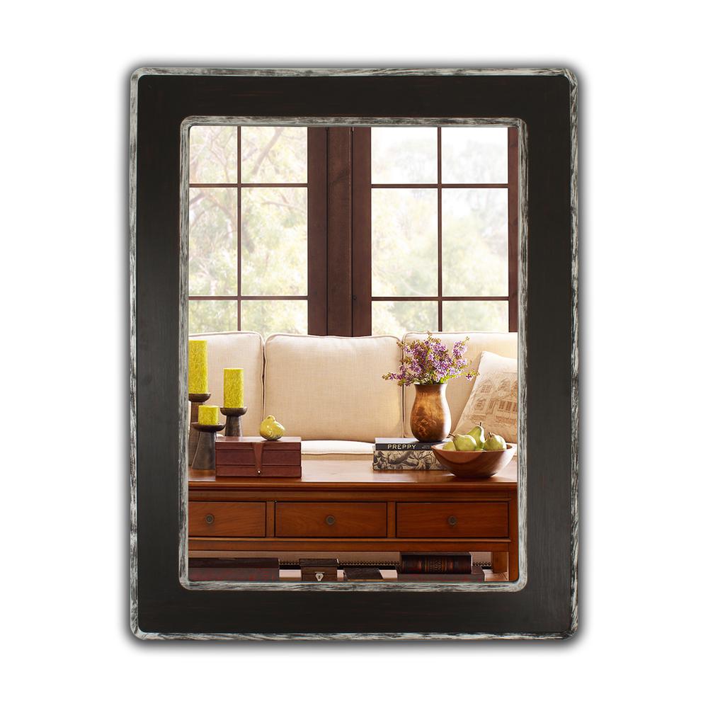 CHLOE's Reflection Vertical Hanging Wood & Iron Silver/Black Finish Rectangle Framed Wall Mirror 35" Height. Picture 4