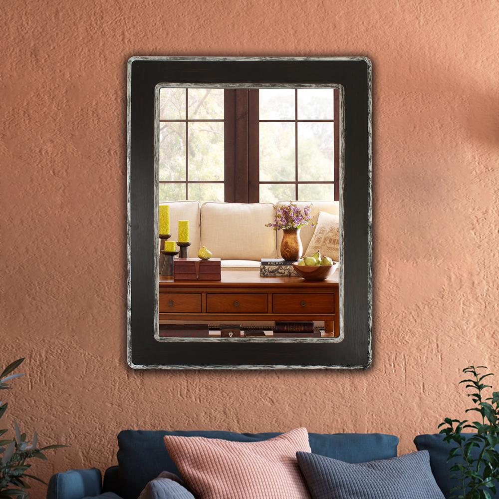 CHLOE's Reflection Vertical Hanging Wood & Iron Silver/Black Finish Rectangle Framed Wall Mirror 35" Height. Picture 5