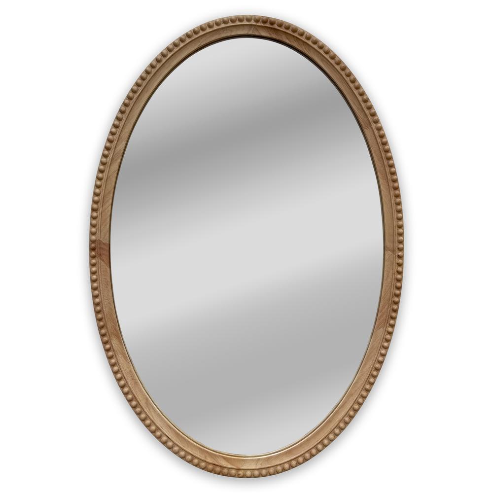 CHLOE's Reflection Contemporary Maple Wood Finish Oval Textured Framed Wall Mirror 32" Height. Picture 1
