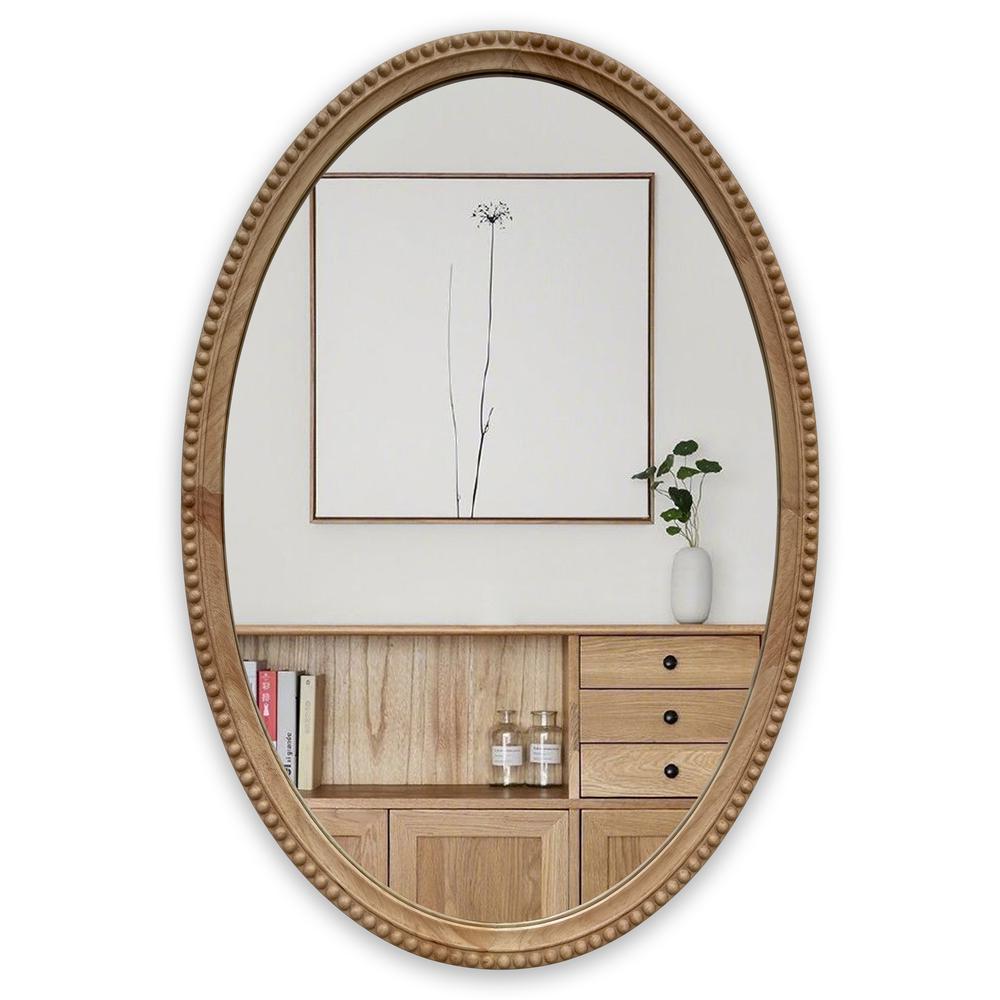 CHLOE's Reflection Contemporary Maple Wood Finish Oval Textured Framed Wall Mirror 32" Height. Picture 3