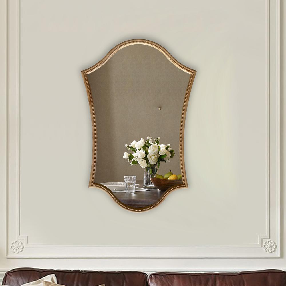 CHLOE's Reflection Contemporary Maple Wood Finish Dual-Arched  Framed Wall Mirror 30" Height. Picture 6