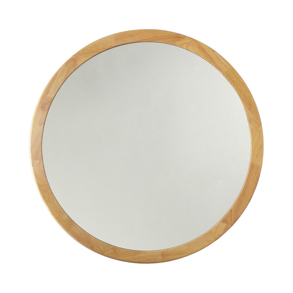 CHLOE'S Reflection Maple Finish Round Framed Wall Mirror 24" Height. Picture 1