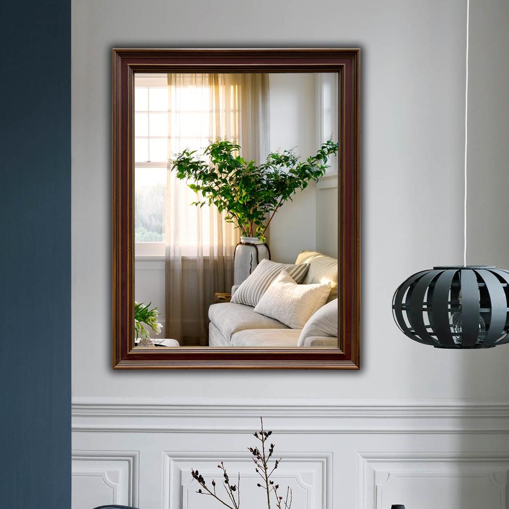 CHLOE's Reflection Vertical Hanging Wood Black/Golden Finish Rectangle Framed Wall Mirror 35" Height. Picture 4