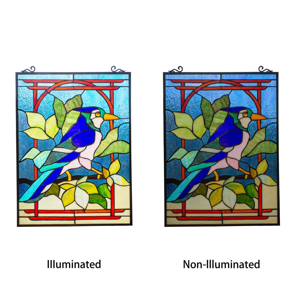 CHLOE Lighting BLUEJAY Tiffany-style Animal Window Panel 24" Height. Picture 2