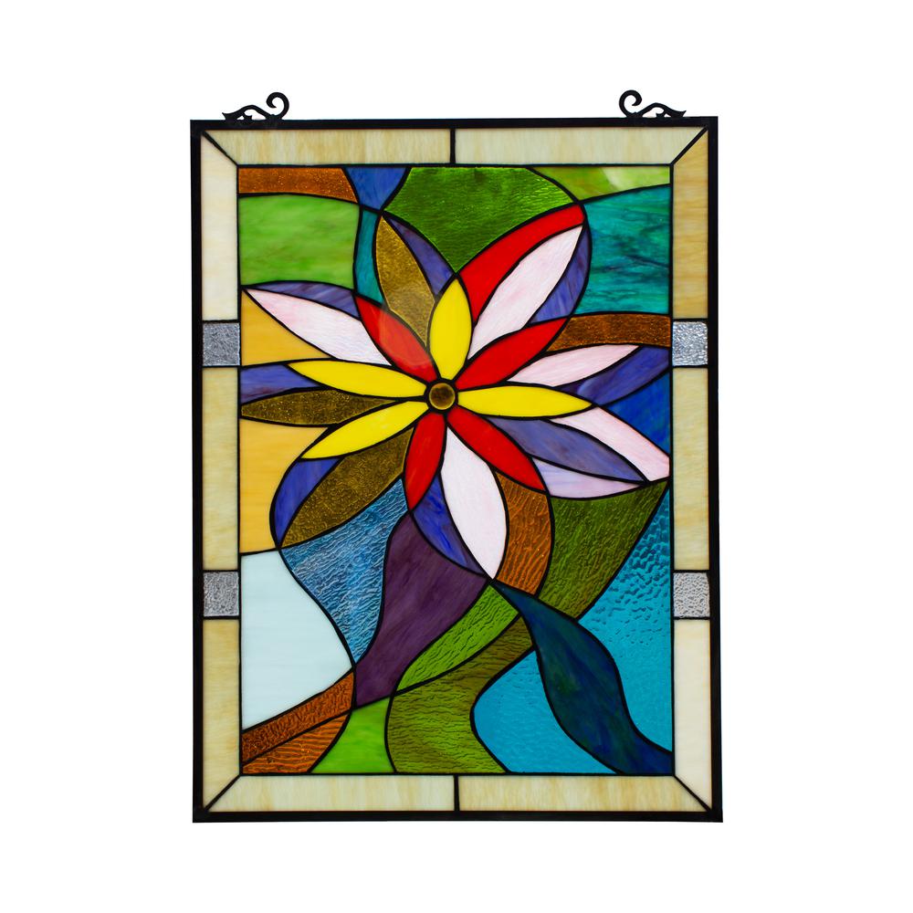 CHLOE Lighting COLORFUL DAISY Tiffany-style Floral Window Panel 24" Height. Picture 1