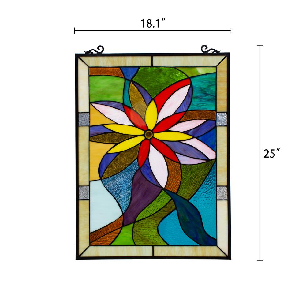CHLOE Lighting COLORFUL DAISY Tiffany-style Floral Window Panel 24" Height. Picture 3