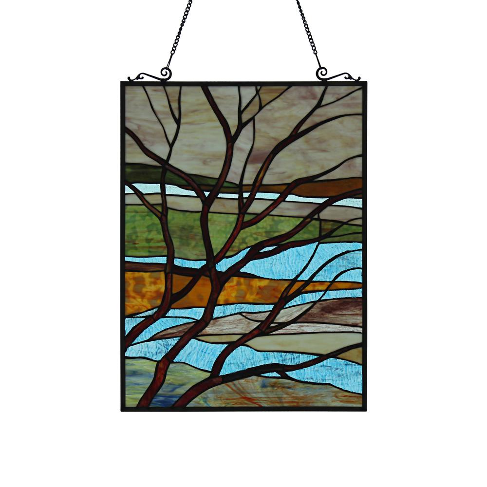 CHLOE Lighting DAWN Tiffany-Style Landscape Stained Glass Window Panel 24" Height. Picture 8