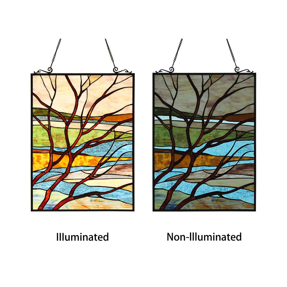 CHLOE Lighting DAWN Tiffany-Style Landscape Stained Glass Window Panel 24" Height. Picture 4