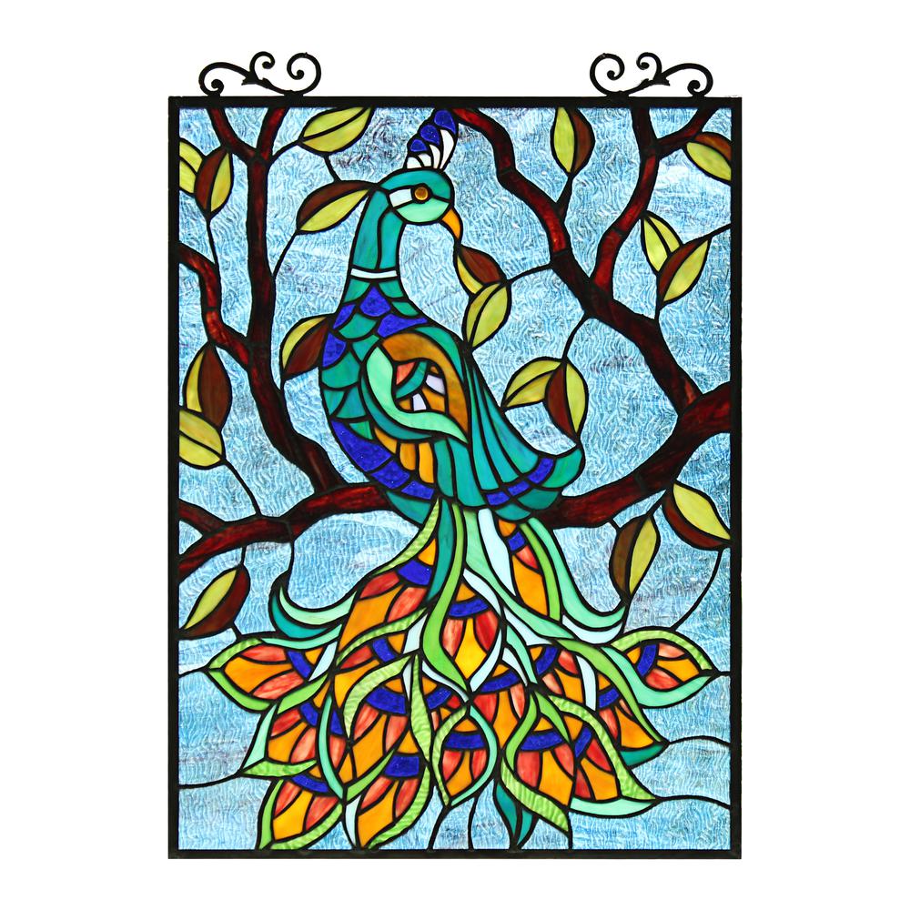 CHLOE Lighting PAVOA Animal Tiffany-Style Stained Glass Verical Hanging Window Panel 25" Tall. Picture 1