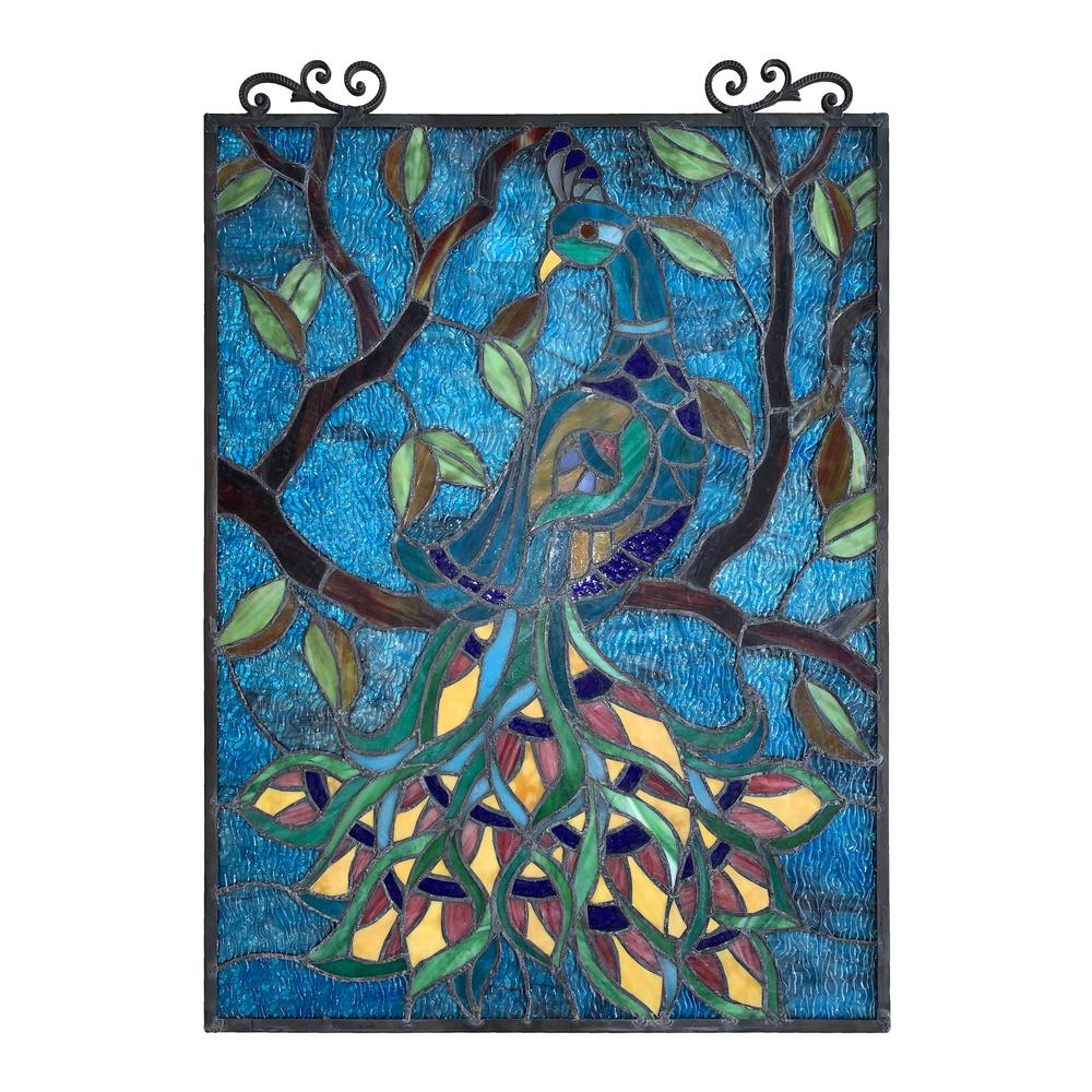 CHLOE Lighting PAVOA Animal Tiffany-Style Stained Glass Verical Hanging Window Panel 25" Tall. Picture 2