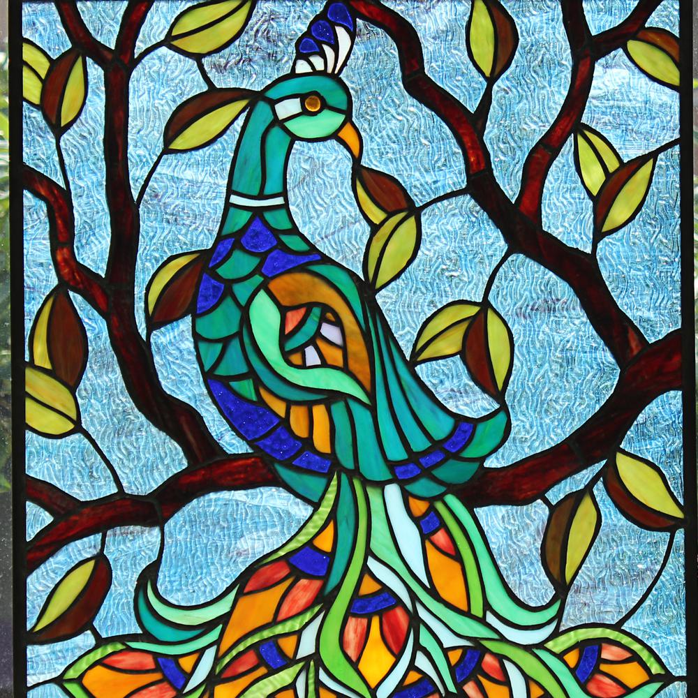 CHLOE Lighting PAVOA Animal Tiffany-Style Stained Glass Verical Hanging Window Panel 25" Tall. Picture 3