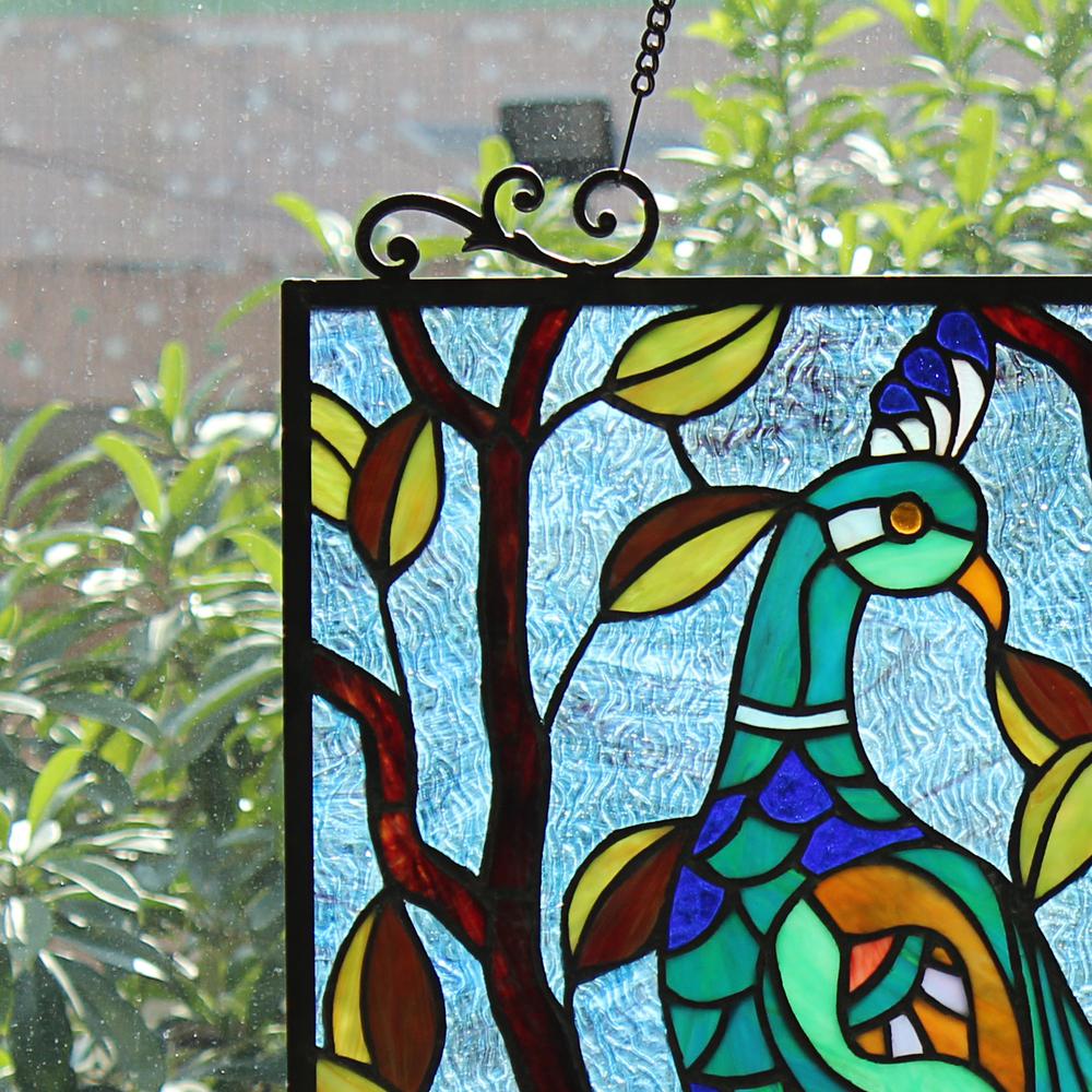 CHLOE Lighting PAVOA Animal Tiffany-Style Stained Glass Verical Hanging Window Panel 25" Tall. Picture 4
