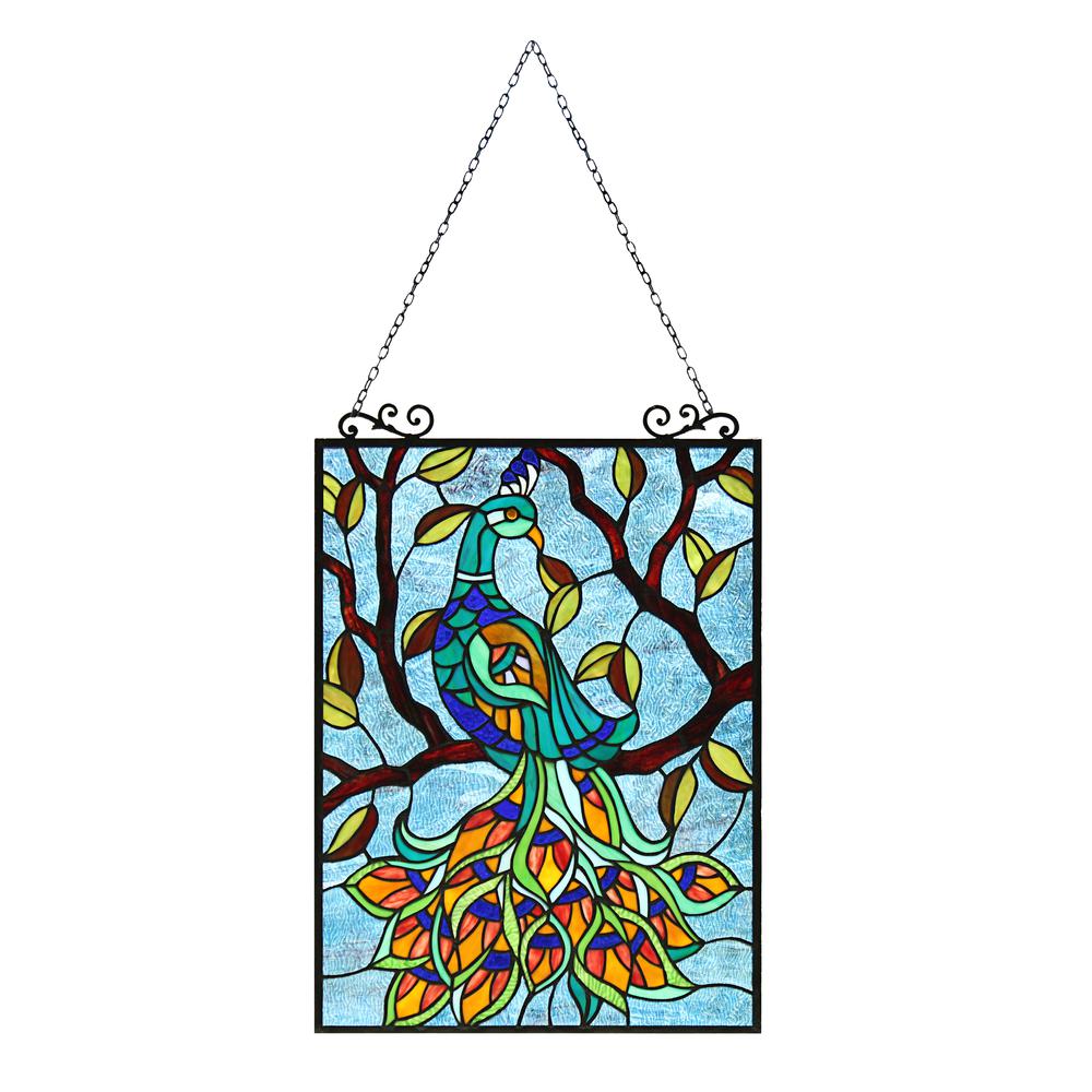 CHLOE Lighting PAVOA Animal Tiffany-Style Stained Glass Verical Hanging Window Panel 25" Tall. Picture 5