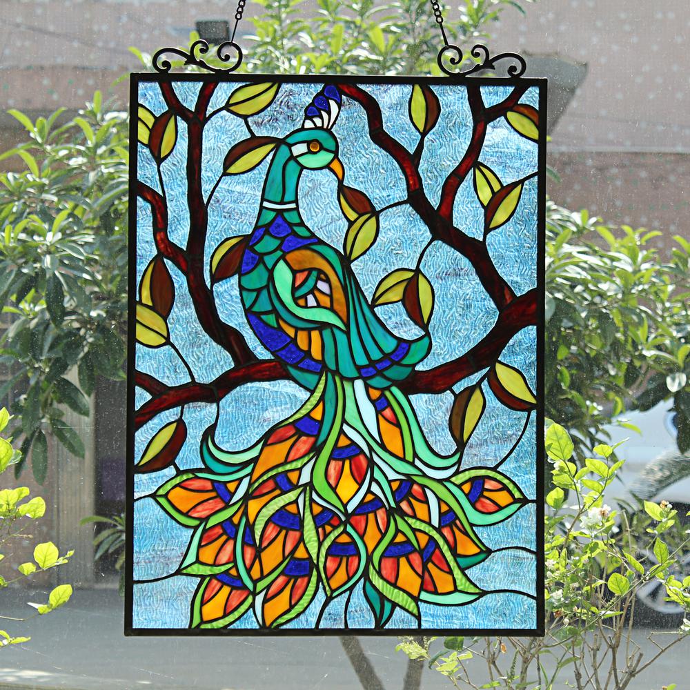 CHLOE Lighting PAVOA Animal Tiffany-Style Stained Glass Verical Hanging Window Panel 25" Tall. Picture 6