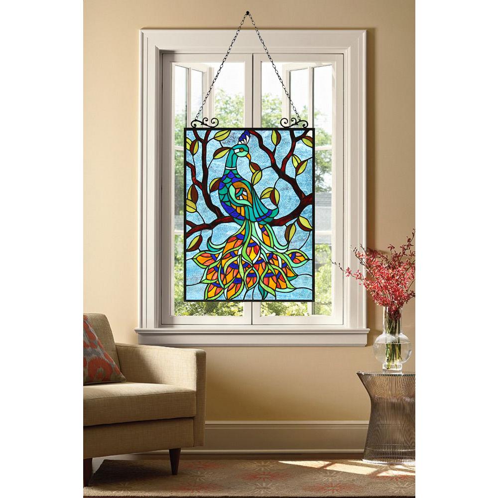 CHLOE Lighting PAVOA Animal Tiffany-Style Stained Glass Verical Hanging Window Panel 25" Tall. Picture 7