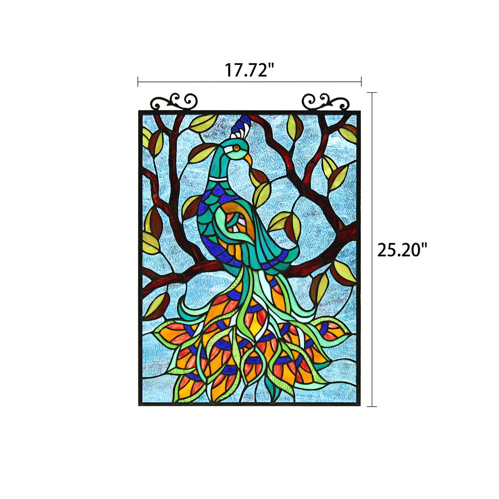 CHLOE Lighting PAVOA Animal Tiffany-Style Stained Glass Verical Hanging Window Panel 25" Tall. Picture 8