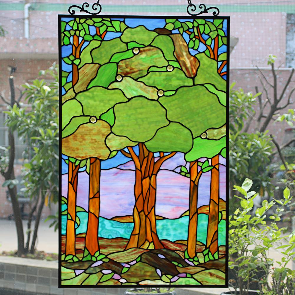 CHLOE Lighting SUMMER Tiffany-Style Stained Glass Verical Hanging Window Panel 33" Tall. Picture 7