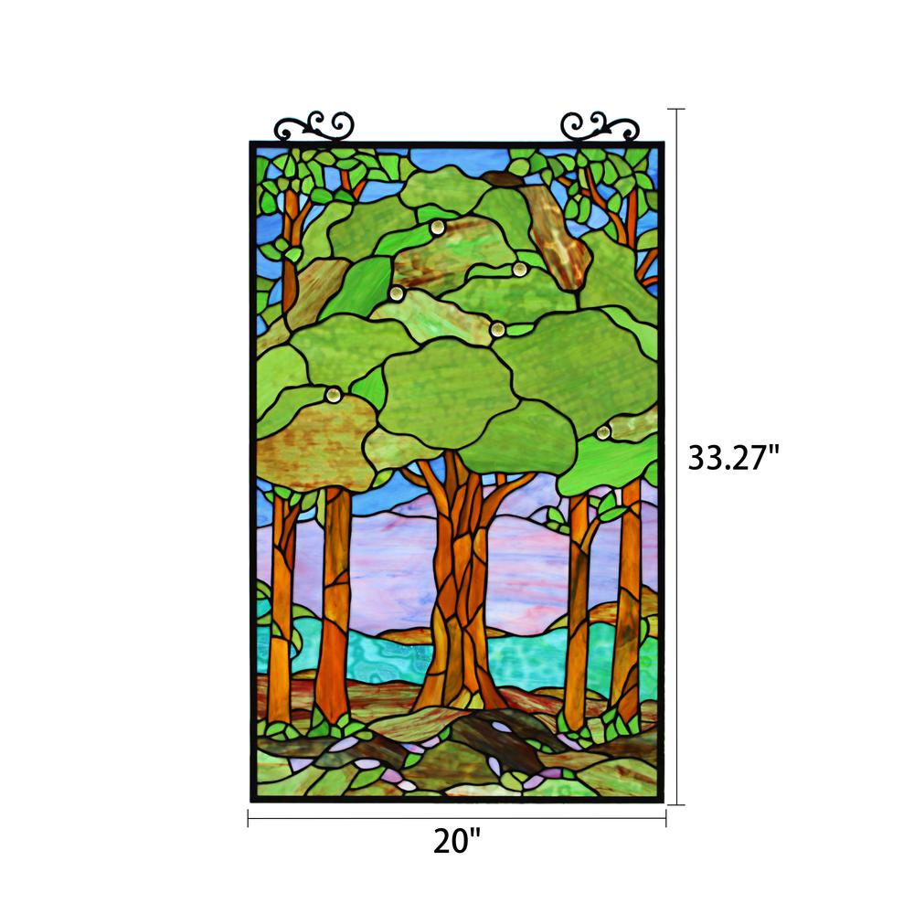 CHLOE Lighting SUMMER Tiffany-Style Stained Glass Verical Hanging Window Panel 33" Tall. Picture 8