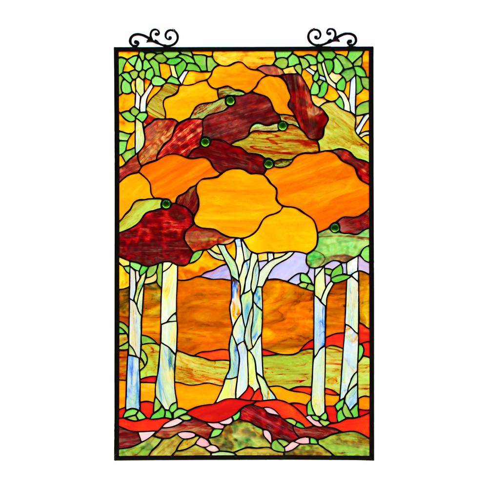 CHLOE Lighting AUTUMN Tiffany-Style Stained Glass Verical Hanging Window Panel 33" Tall. Picture 1