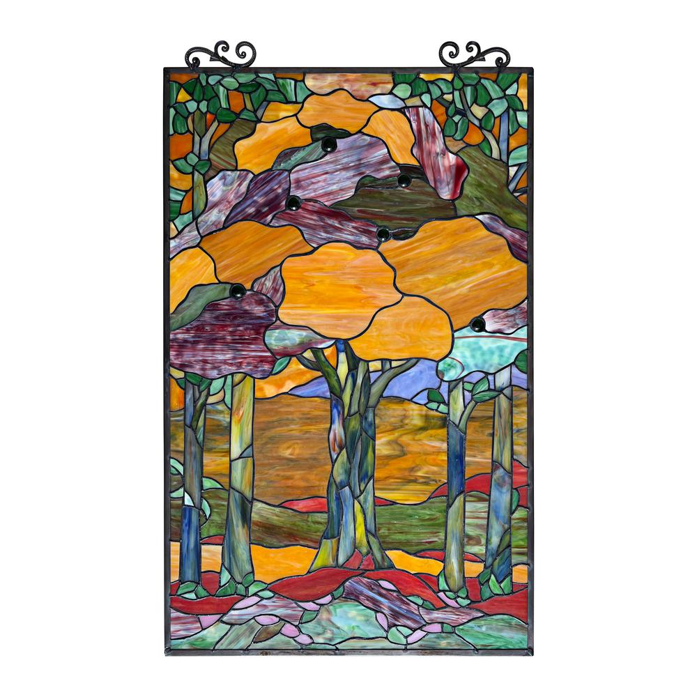 CHLOE Lighting AUTUMN Tiffany-Style Stained Glass Verical Hanging Window Panel 33" Tall. Picture 2