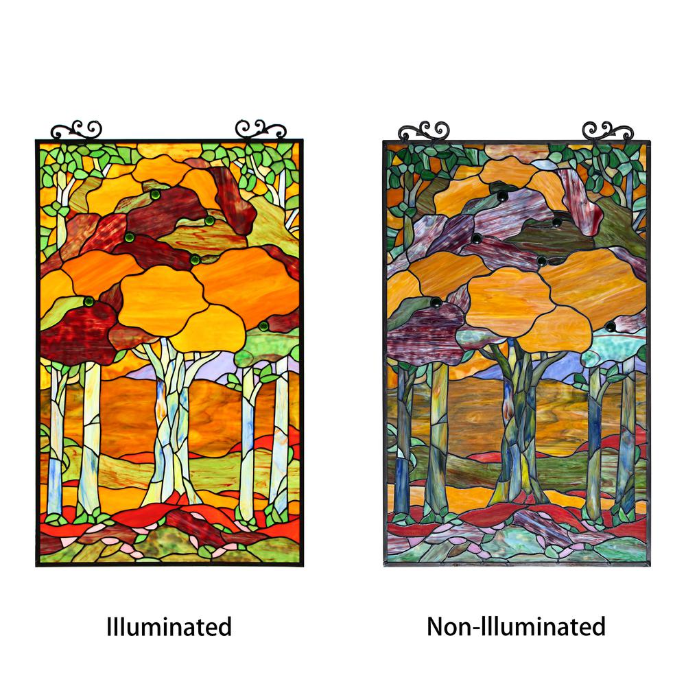 CHLOE Lighting AUTUMN Tiffany-Style Stained Glass Verical Hanging Window Panel 33" Tall. Picture 5