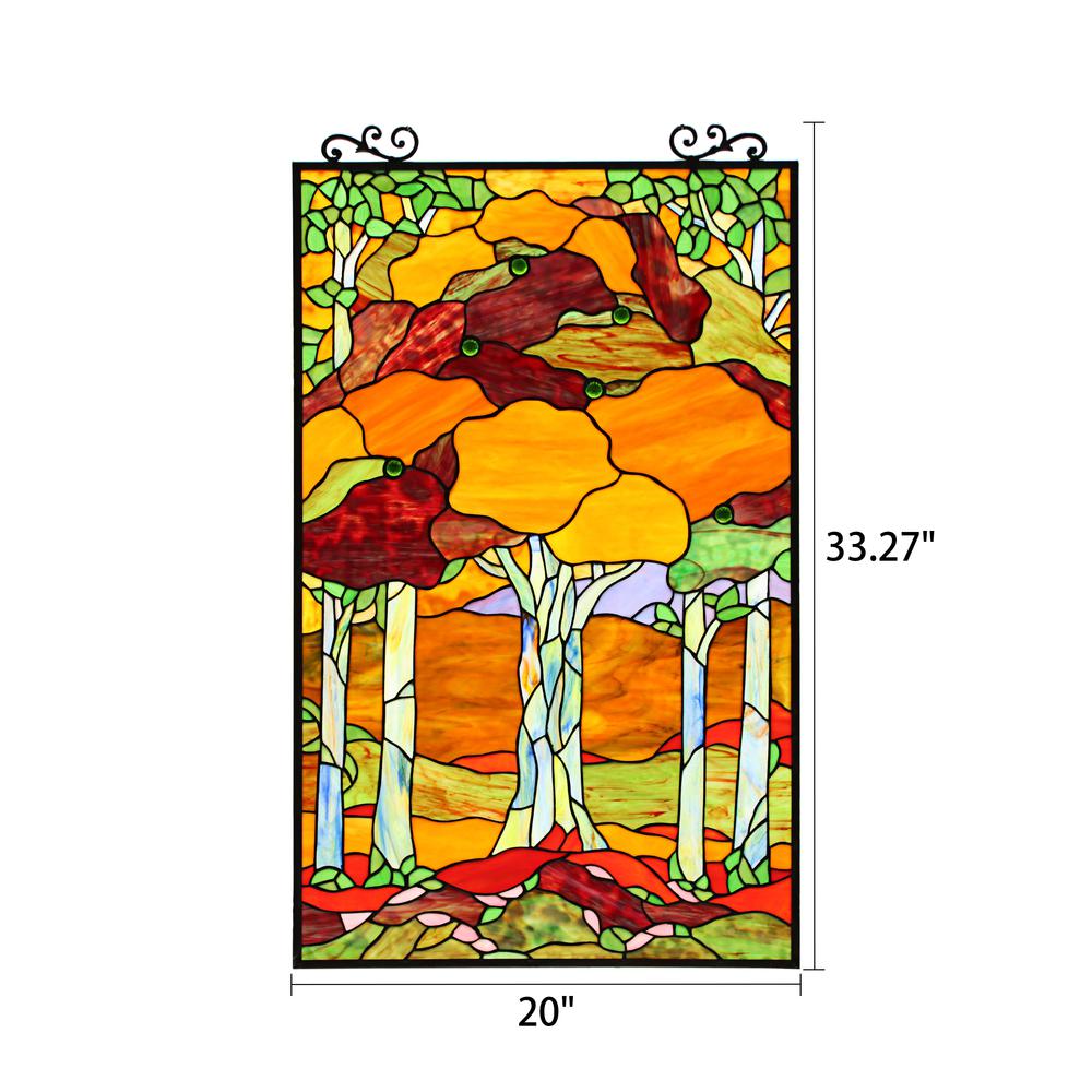 CHLOE Lighting AUTUMN Tiffany-Style Stained Glass Verical Hanging Window Panel 33" Tall. Picture 8