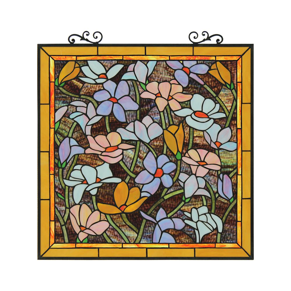 CHLOE Lighting PLUMERIA Floral Tiffany-Style Stained Glass Verical Hanging Window Panel 25" Tall. Picture 2