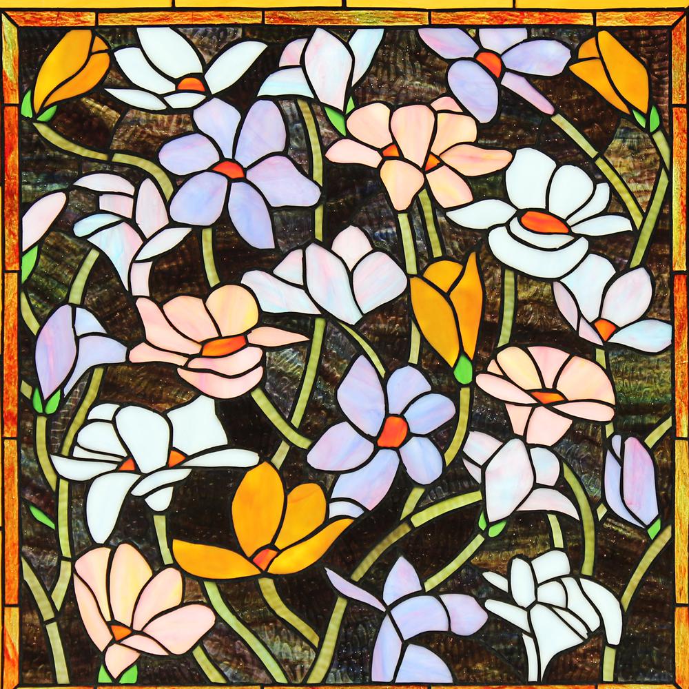 CHLOE Lighting PLUMERIA Floral Tiffany-Style Stained Glass Verical Hanging Window Panel 25" Tall. Picture 3