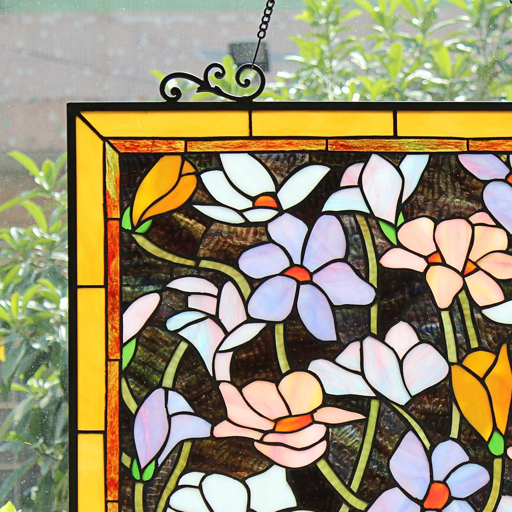 CHLOE Lighting PLUMERIA Floral Tiffany-Style Stained Glass Verical Hanging Window Panel 25" Tall. Picture 4