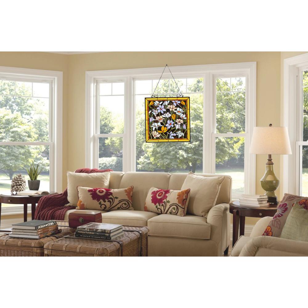 CHLOE Lighting PLUMERIA Floral Tiffany-Style Stained Glass Verical Hanging Window Panel 25" Tall. Picture 8