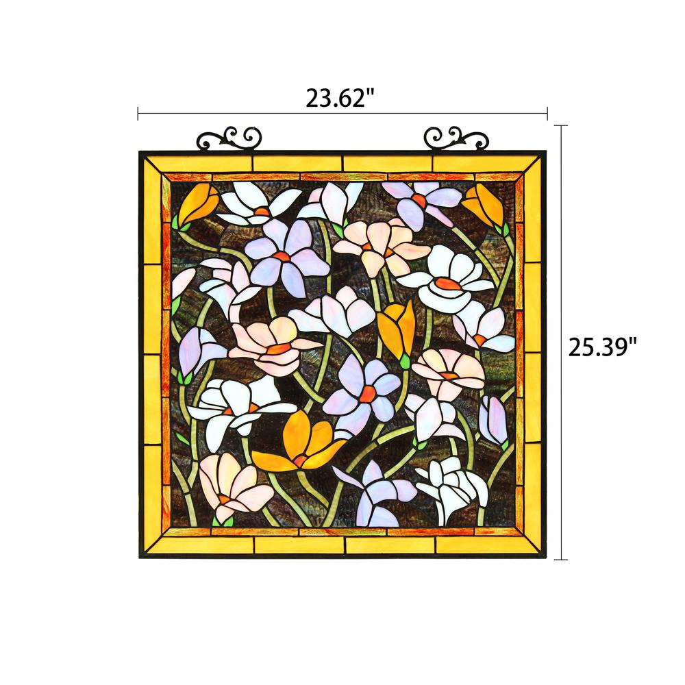 CHLOE Lighting PLUMERIA Floral Tiffany-Style Stained Glass Verical Hanging Window Panel 25" Tall. Picture 9