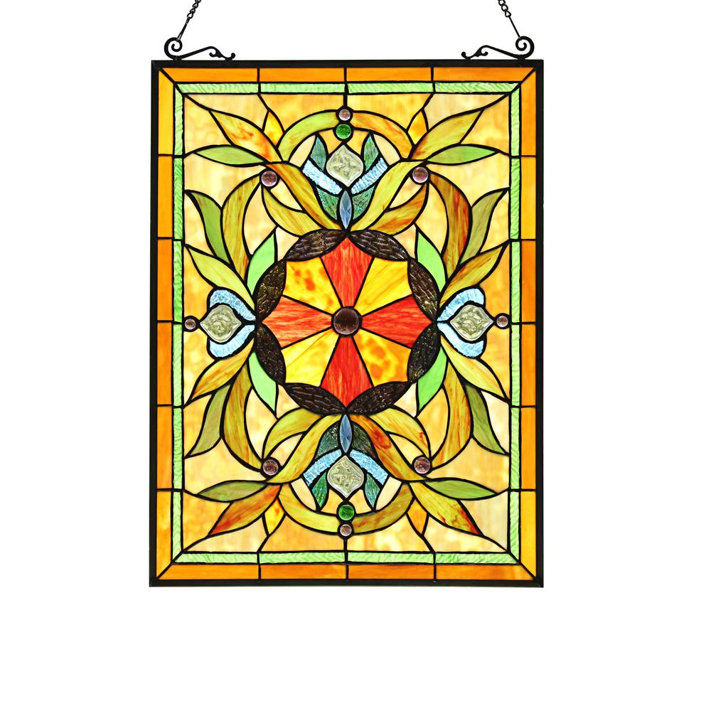 CHLOE Lighting ADELIA Tiffany-Style Victorian Stained Glass Window Panel 24" Height. Picture 1