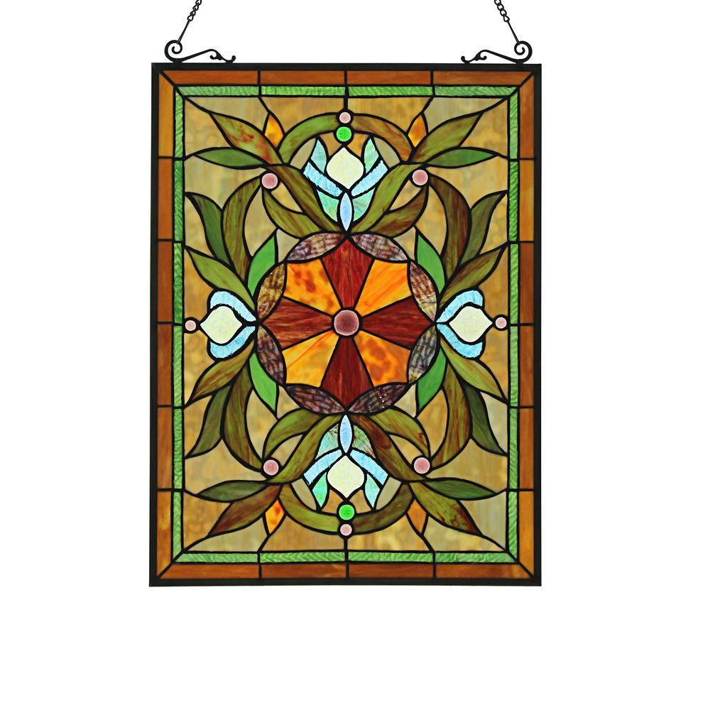 CHLOE Lighting ADELIA Tiffany-Style Victorian Stained Glass Window Panel 24" Height. Picture 8