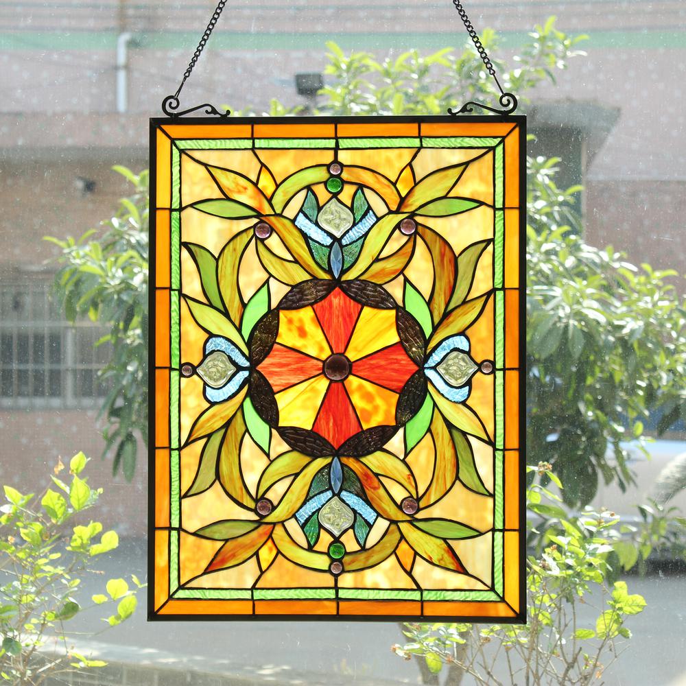 CHLOE Lighting ADELIA Tiffany-Style Victorian Stained Glass Window Panel 24" Height. Picture 3