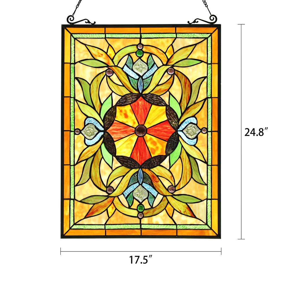 CHLOE Lighting ADELIA Tiffany-Style Victorian Stained Glass Window Panel 24" Height. Picture 2