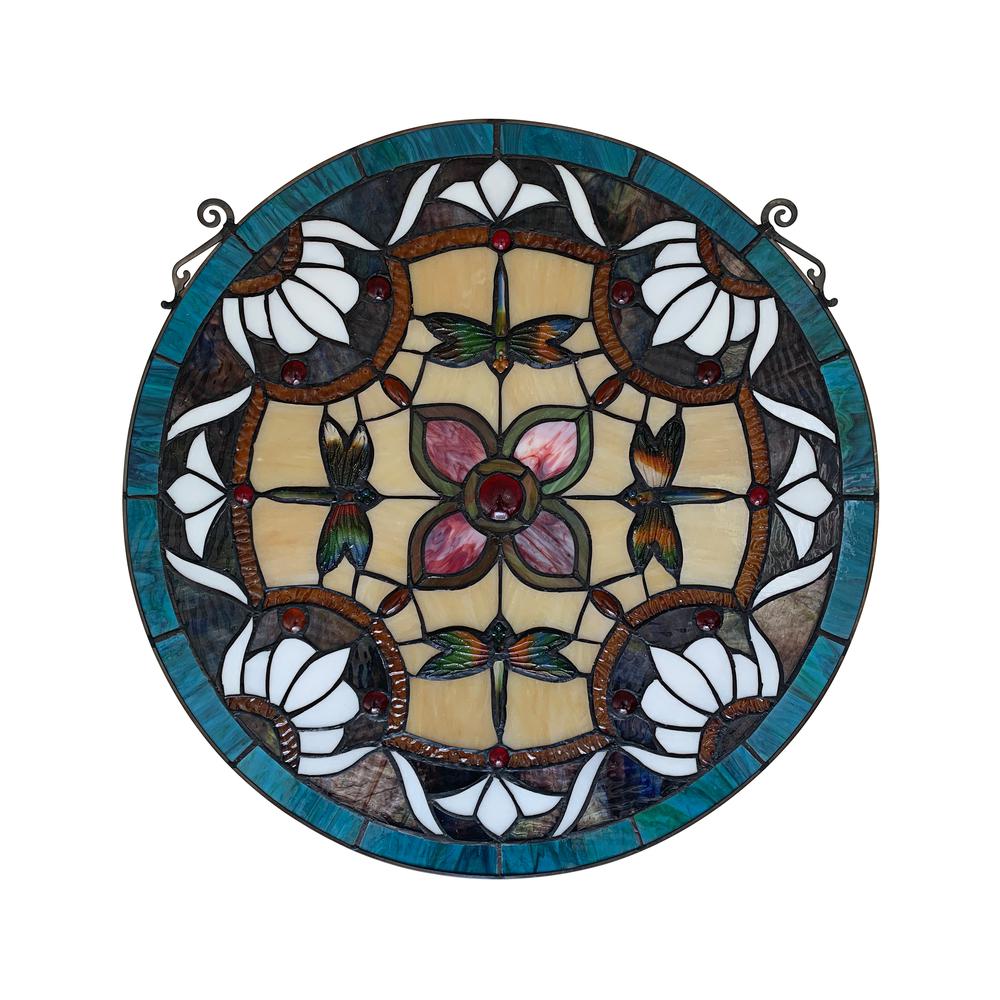 CHLOE Lighting GREEN DARNER Tiffany-Style Dragonfly Stained Glass Window Panel 20" Height. Picture 7