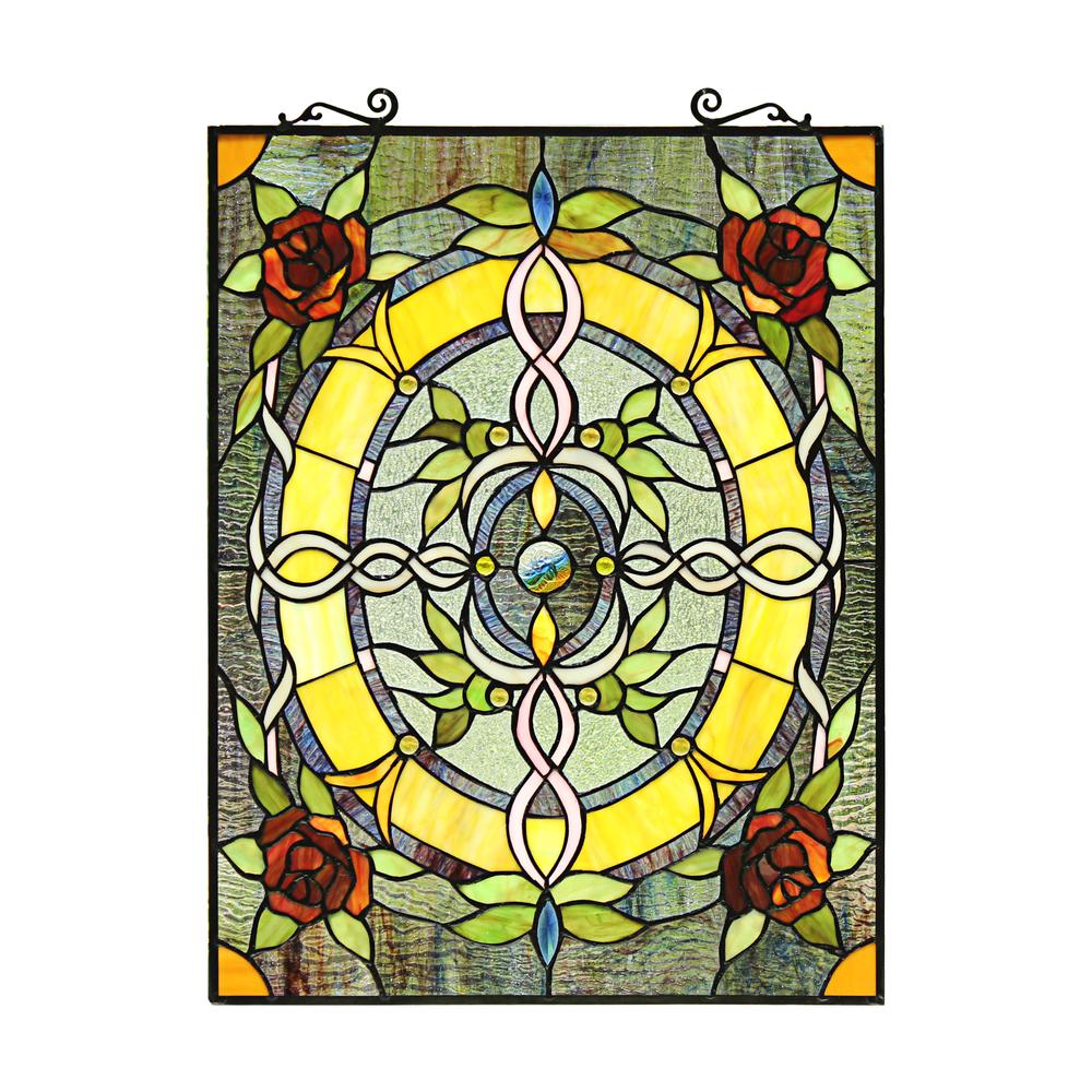 CHLOE Lighting BONICA Tiffany-Style Floral Stained Glass Window Panel 24" Height. Picture 1