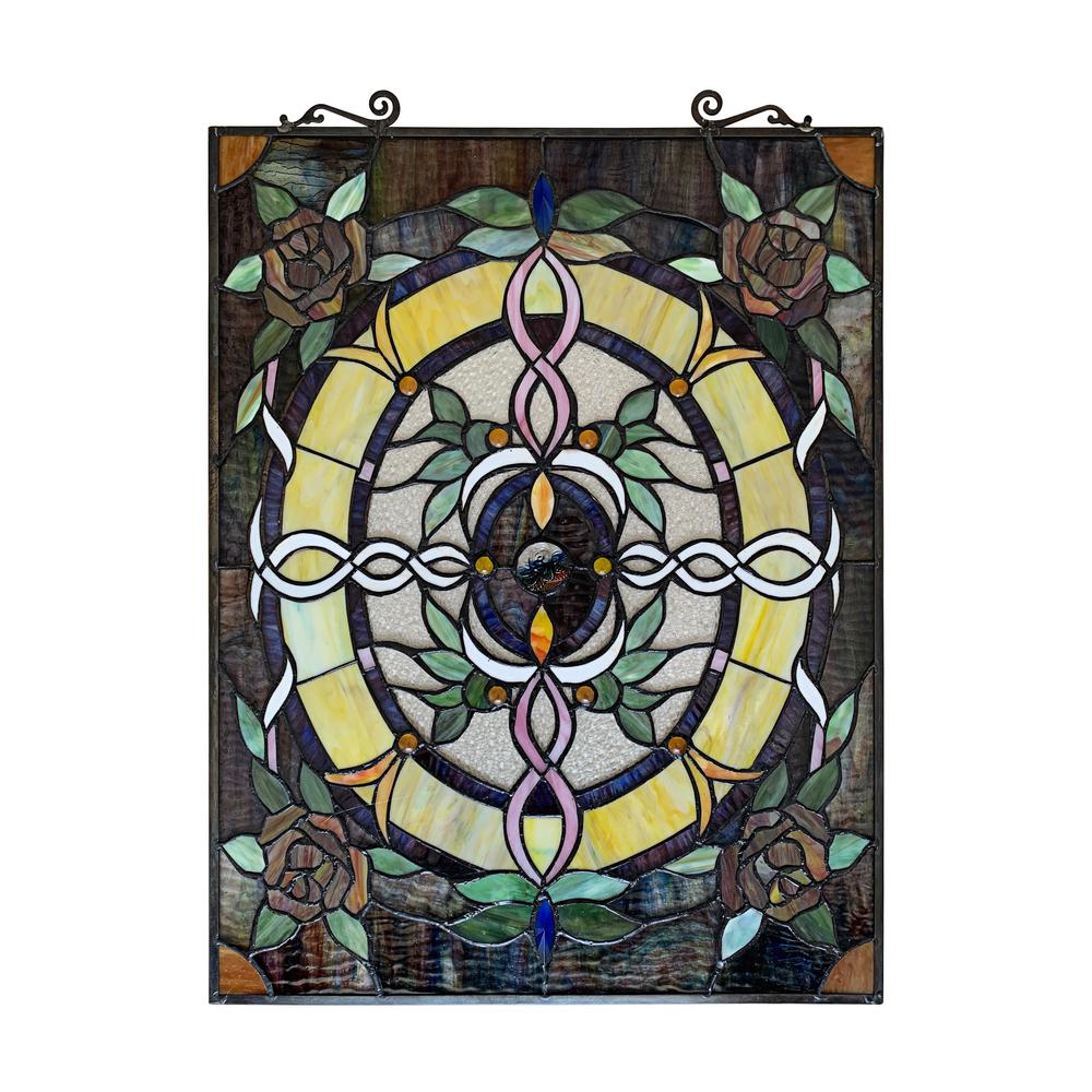 CHLOE Lighting BONICA Tiffany-Style Floral Stained Glass Window Panel 24" Height. Picture 8