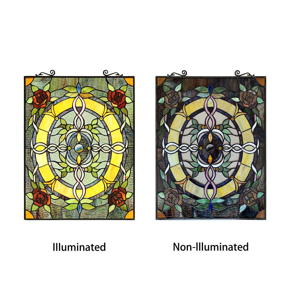 CHLOE Lighting BONICA Tiffany-Style Floral Stained Glass Window Panel 24" Height. Picture 4
