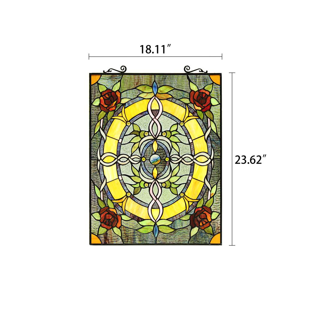 CHLOE Lighting BONICA Tiffany-Style Floral Stained Glass Window Panel 24" Height. Picture 2