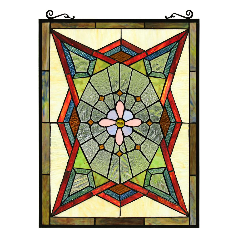 CHLOE Lighting EMINENT Tiffany-Style Geometric Stained Glass Window Panel 25" Height. Picture 2