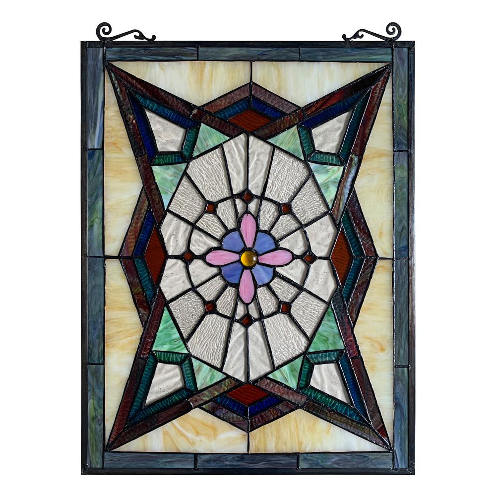 CHLOE Lighting EMINENT Tiffany-Style Geometric Stained Glass Window Panel 25" Height. Picture 3