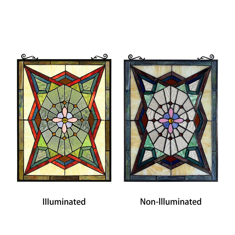 CHLOE Lighting EMINENT Tiffany-Style Geometric Stained Glass Window Panel 25" Height. Picture 6