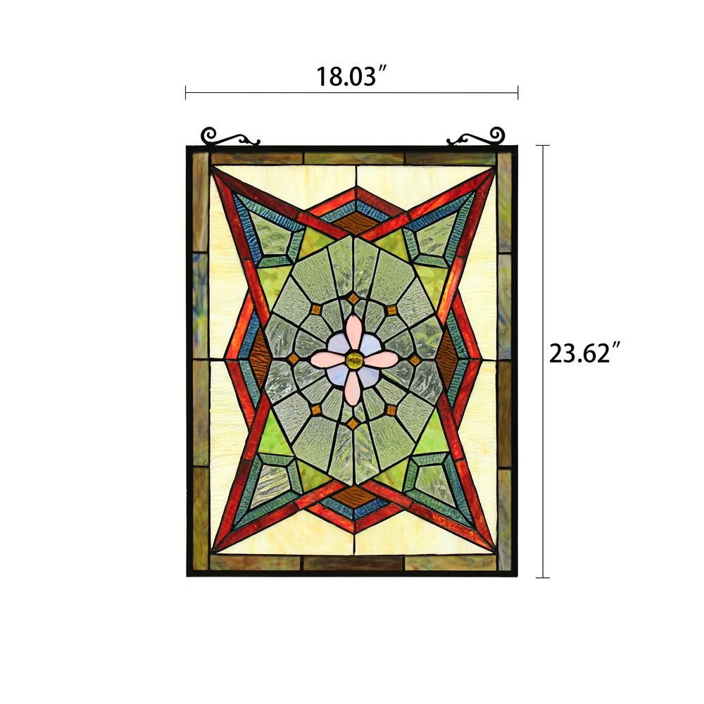 CHLOE Lighting EMINENT Tiffany-Style Geometric Stained Glass Window Panel 25" Height. Picture 8