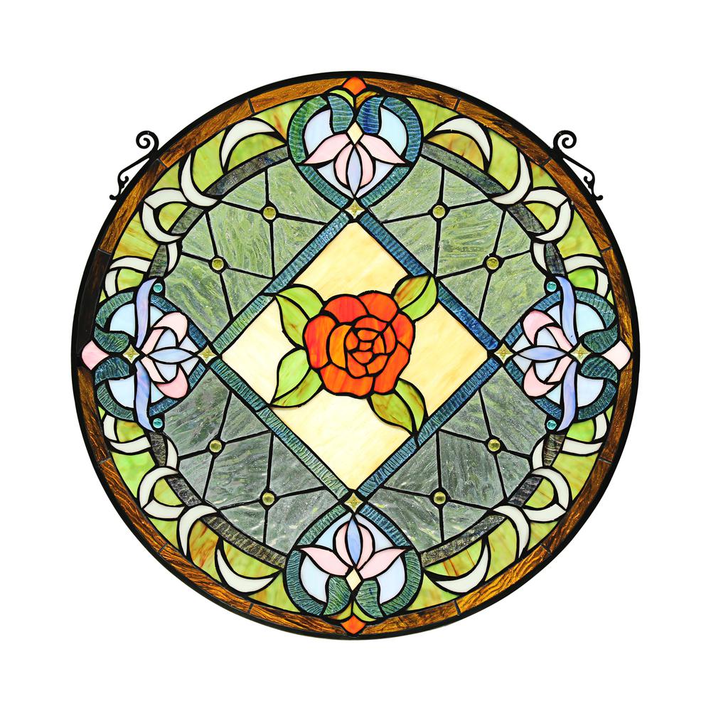 CHLOE Lighting ENCHANTED Tiffany-Style Floral Stained Glass Window Panel 25" Height. Picture 2