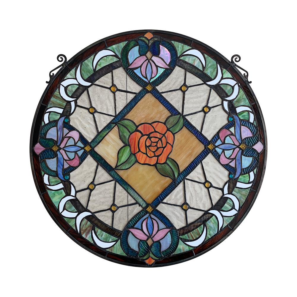 CHLOE Lighting ENCHANTED Tiffany-Style Floral Stained Glass Window Panel 25" Height. Picture 3