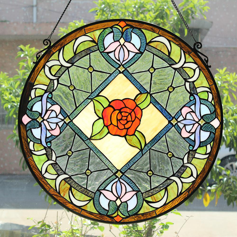CHLOE Lighting ENCHANTED Tiffany-Style Floral Stained Glass Window Panel 25" Height. Picture 7